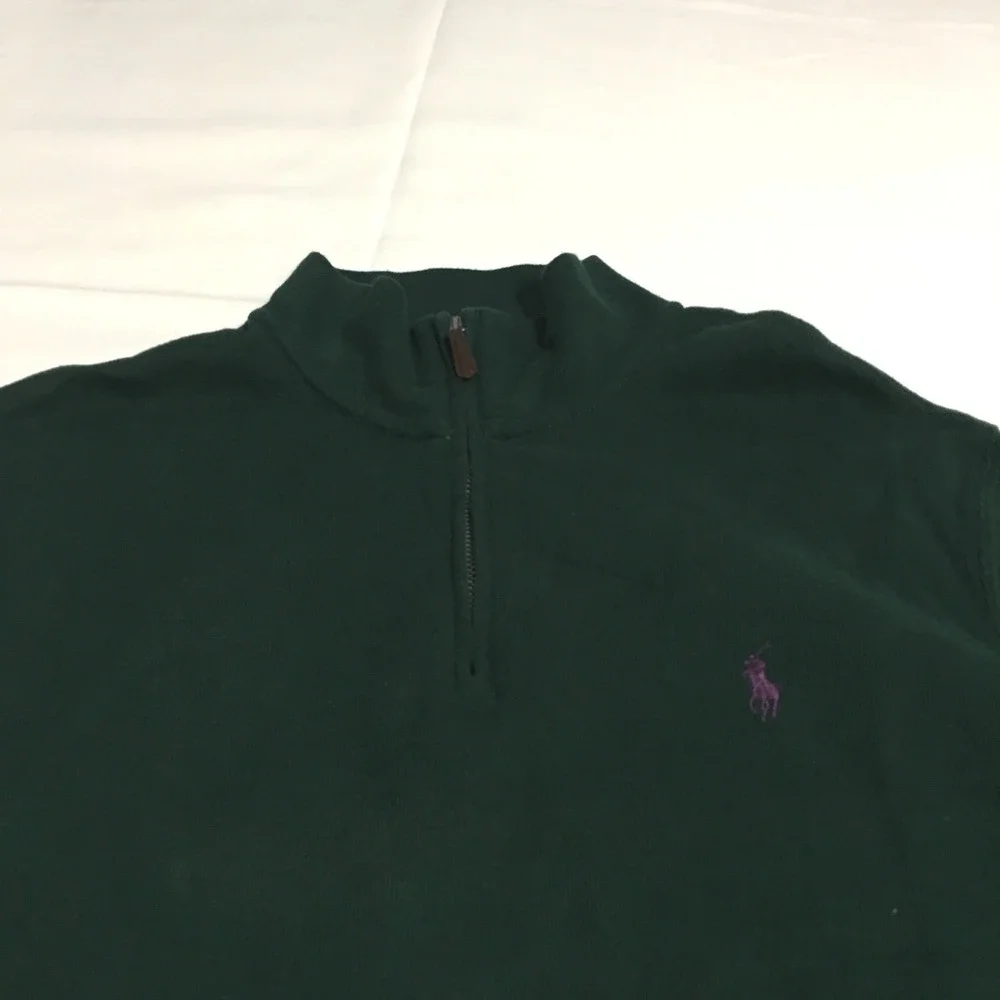 Polo Ralph Lauren Quarter Zip Sweater Pullover Mens Medium Green Estate Rib